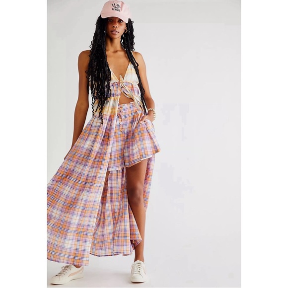 Free People Serendipity 2-piece Plaid Maxi Dress and Shorts Set. NWT SZ S and M - Picture 1 of 14
